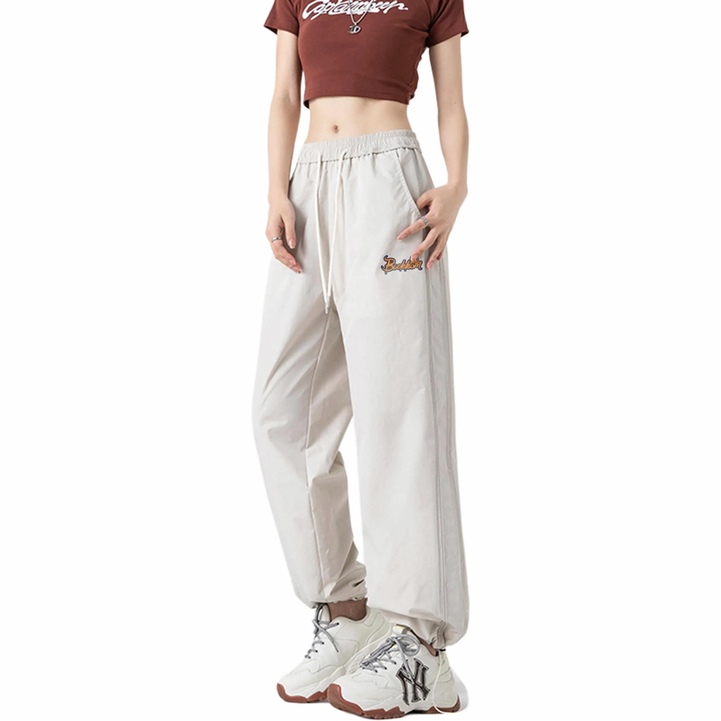 大卫贝肯 美式复古创意设计图案印花宽松百搭休闲裤 男女同款