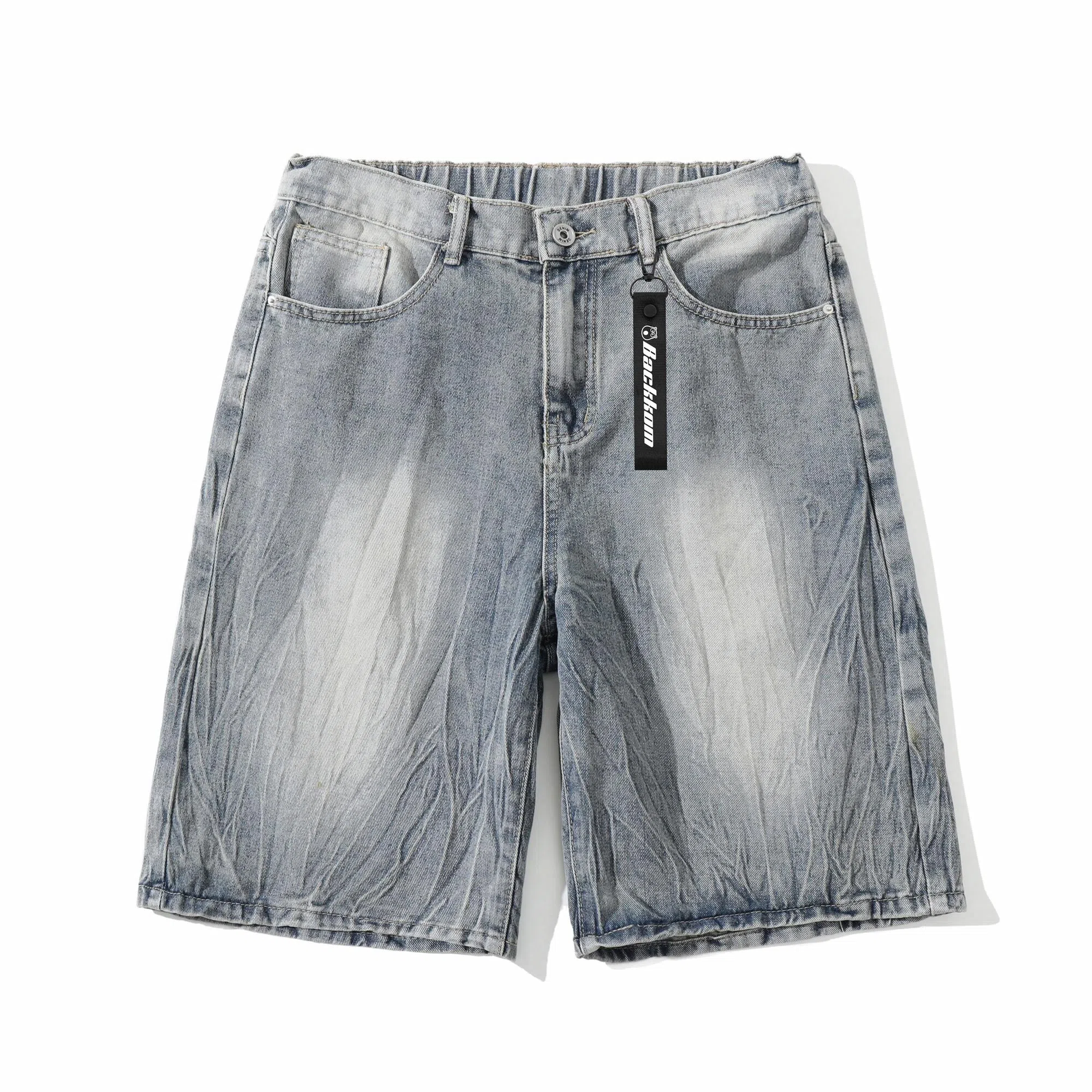 大卫贝肯 美式复古高街水洗小众设计感爆裂闪电纹设计潮流酷帅宽松廓形通勤百搭七分牛仔短裤 男女同款