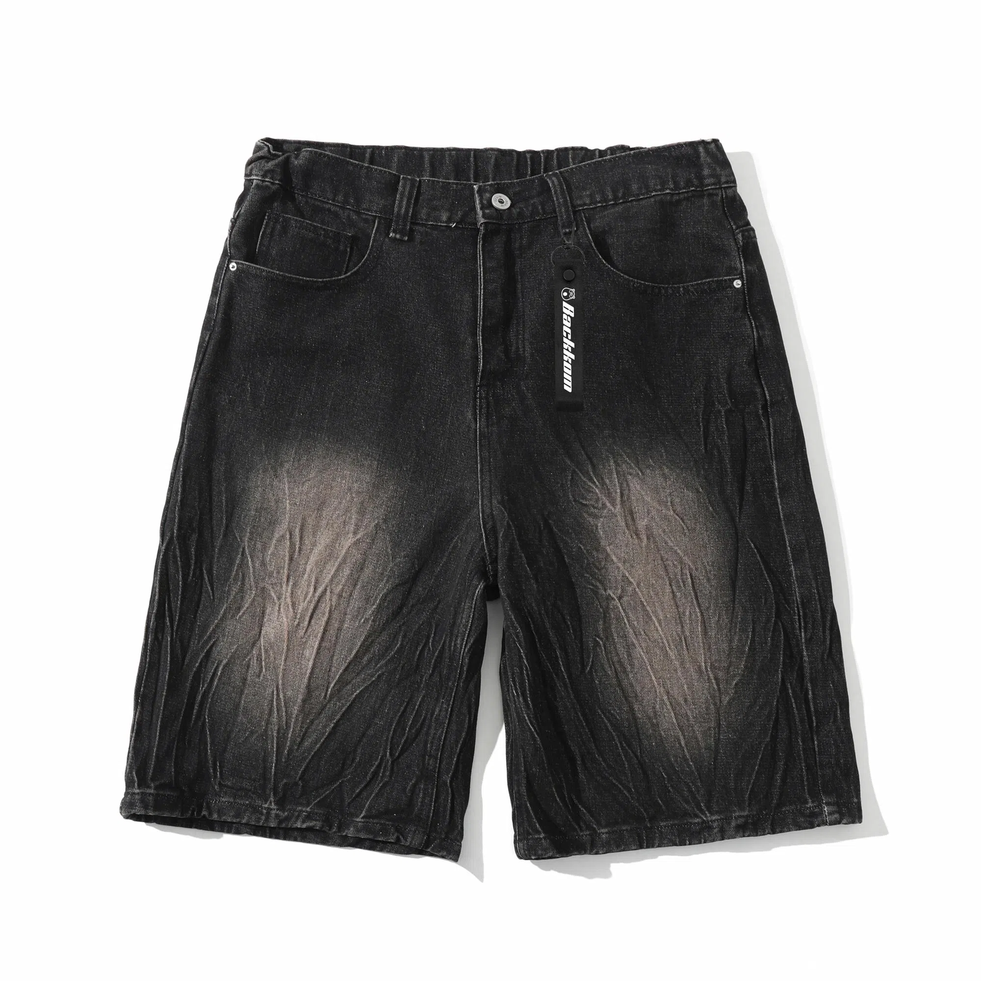 大卫贝肯 美式复古高街水洗小众设计感爆裂闪电纹设计潮流酷帅宽松廓形通勤百搭七分牛仔短裤 男女同款