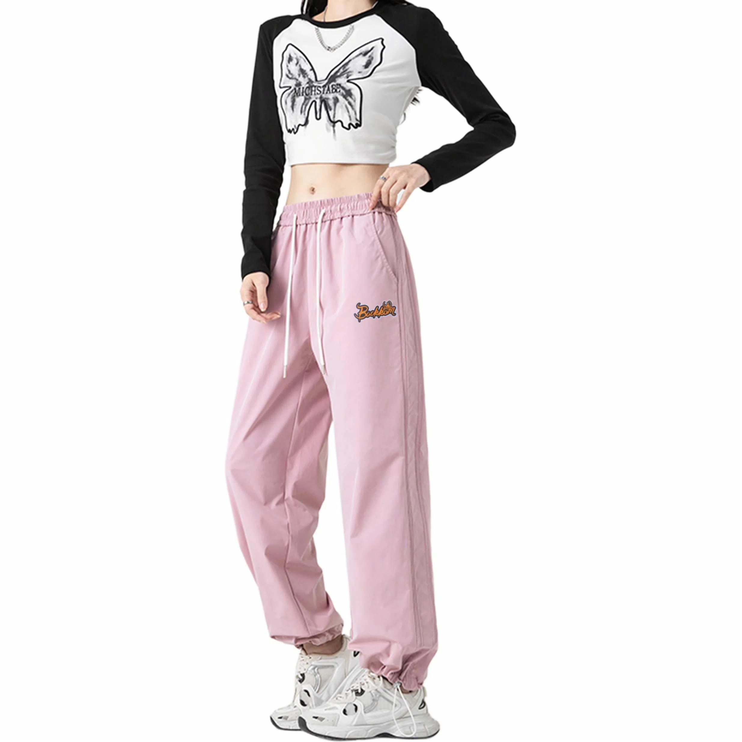 大卫贝肯 美式复古创意设计图案印花宽松百搭休闲裤 男女同款