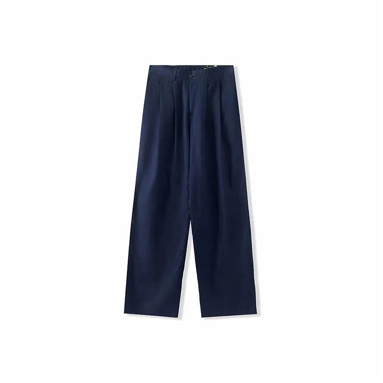 我是大卫 亚麻纯色中腰宽松简约直筒休闲裤 男女同款