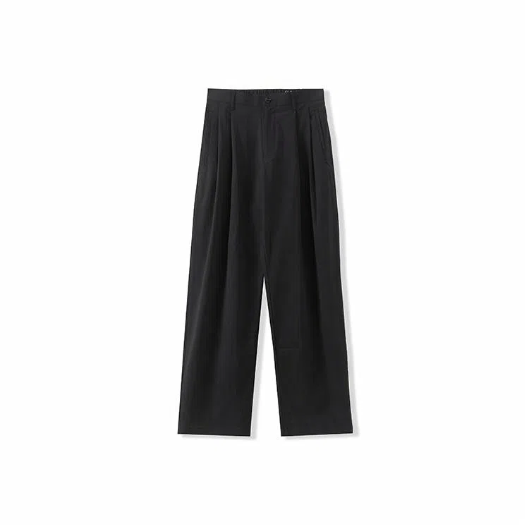 我是大卫 纯色简约宽松垂感直筒休闲裤 男女同款 黑色