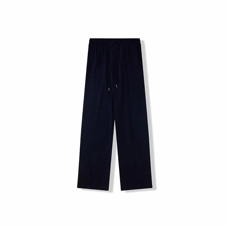 我是大卫 春夏季宽松直筒裤韩版百搭纯色阔腿松紧腰休闲裤 男款 深蓝色