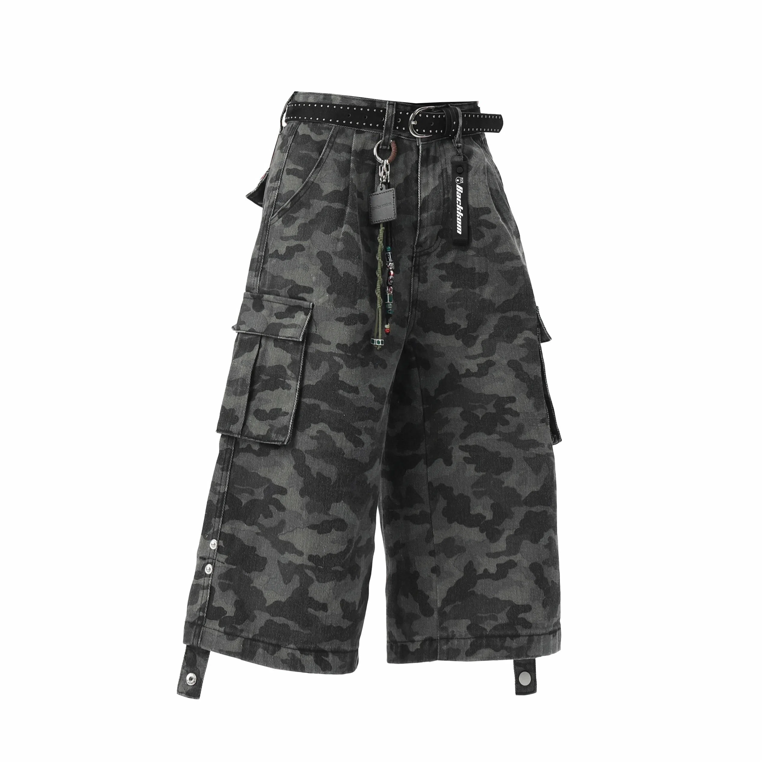 大卫贝肯 美式复古舒适百搭直筒阔腿七分牛仔短裤 男女同款 城市迷彩