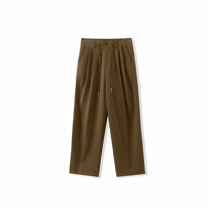 我是大卫 日系复古松紧系带阔腿宽松休闲裤 男女同款 棕色