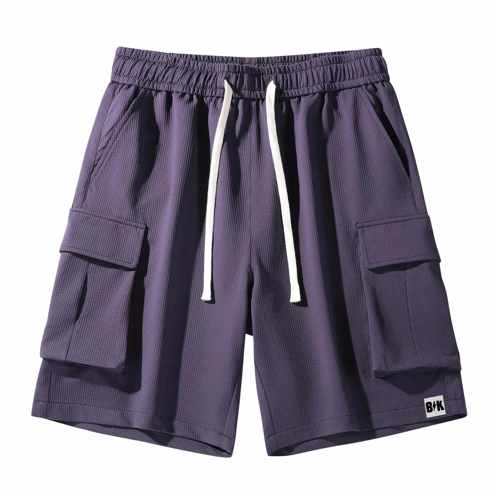 大卫贝肯 美式复古基础款纯色宽松大口袋系带直筒休闲日常通勤五分针织工装短裤 男女同款