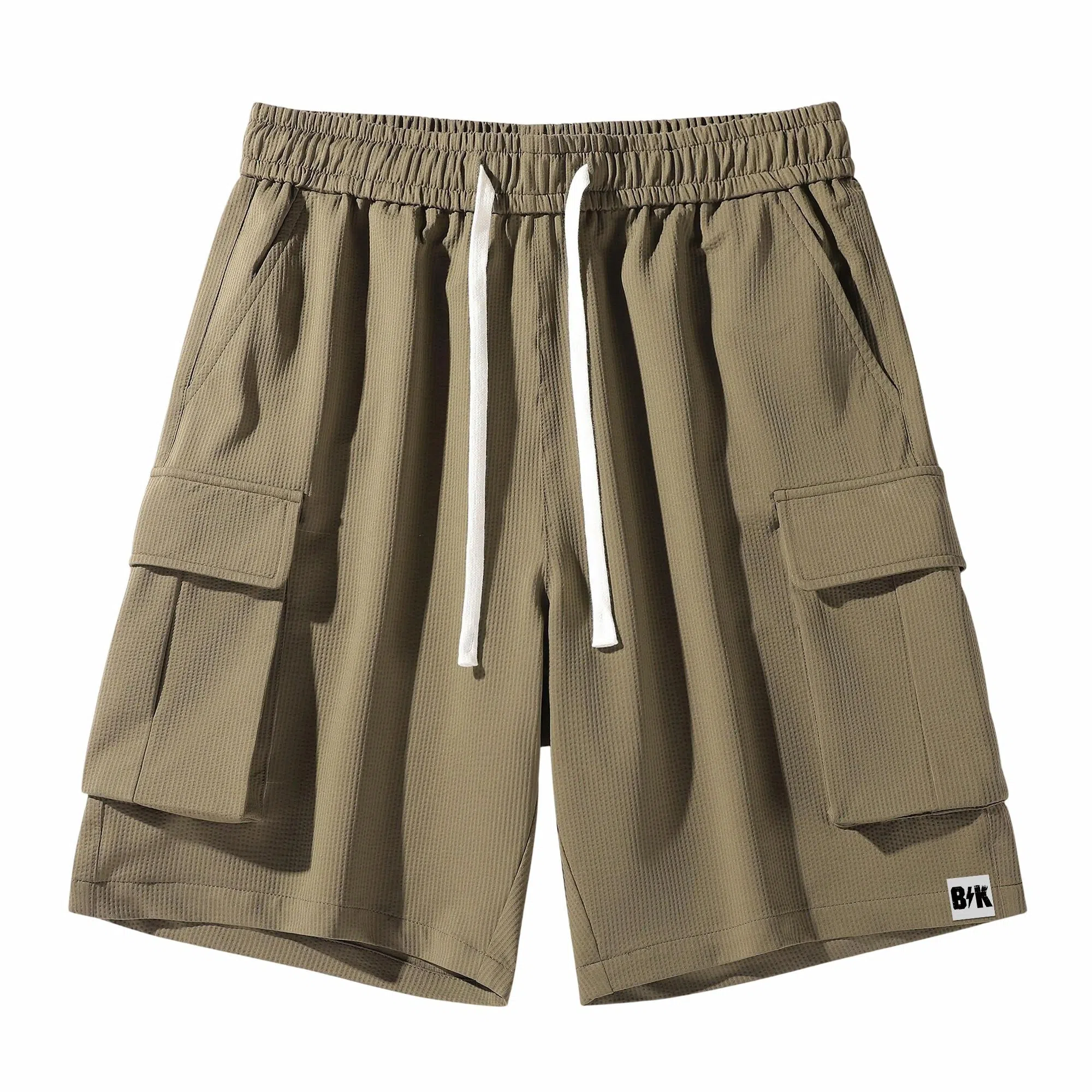 大卫贝肯 美式复古基础款纯色宽松大口袋系带直筒休闲日常通勤五分针织工装短裤 男女同款