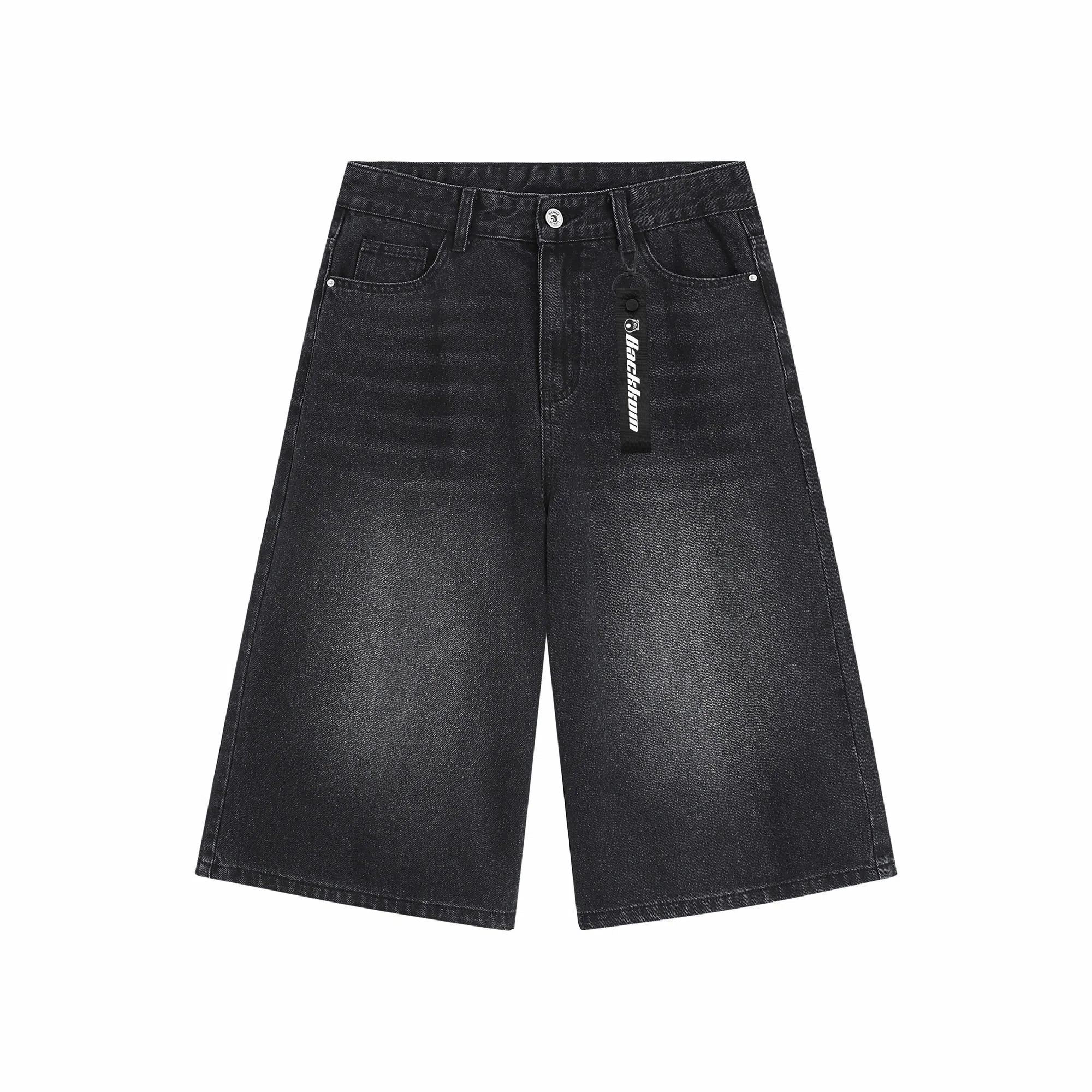 大卫贝肯 美式复古高街基础款纯色做旧宽松通勤高级感百搭潮流简约直筒七分牛仔短裤 男女同款