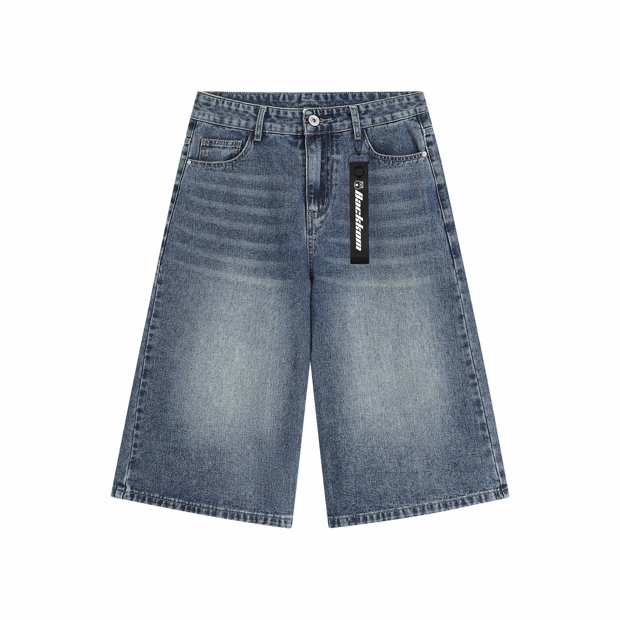 大卫贝肯 美式复古高街基础款纯色做旧宽松通勤高级感百搭潮流简约直筒七分牛仔短裤 男女同款