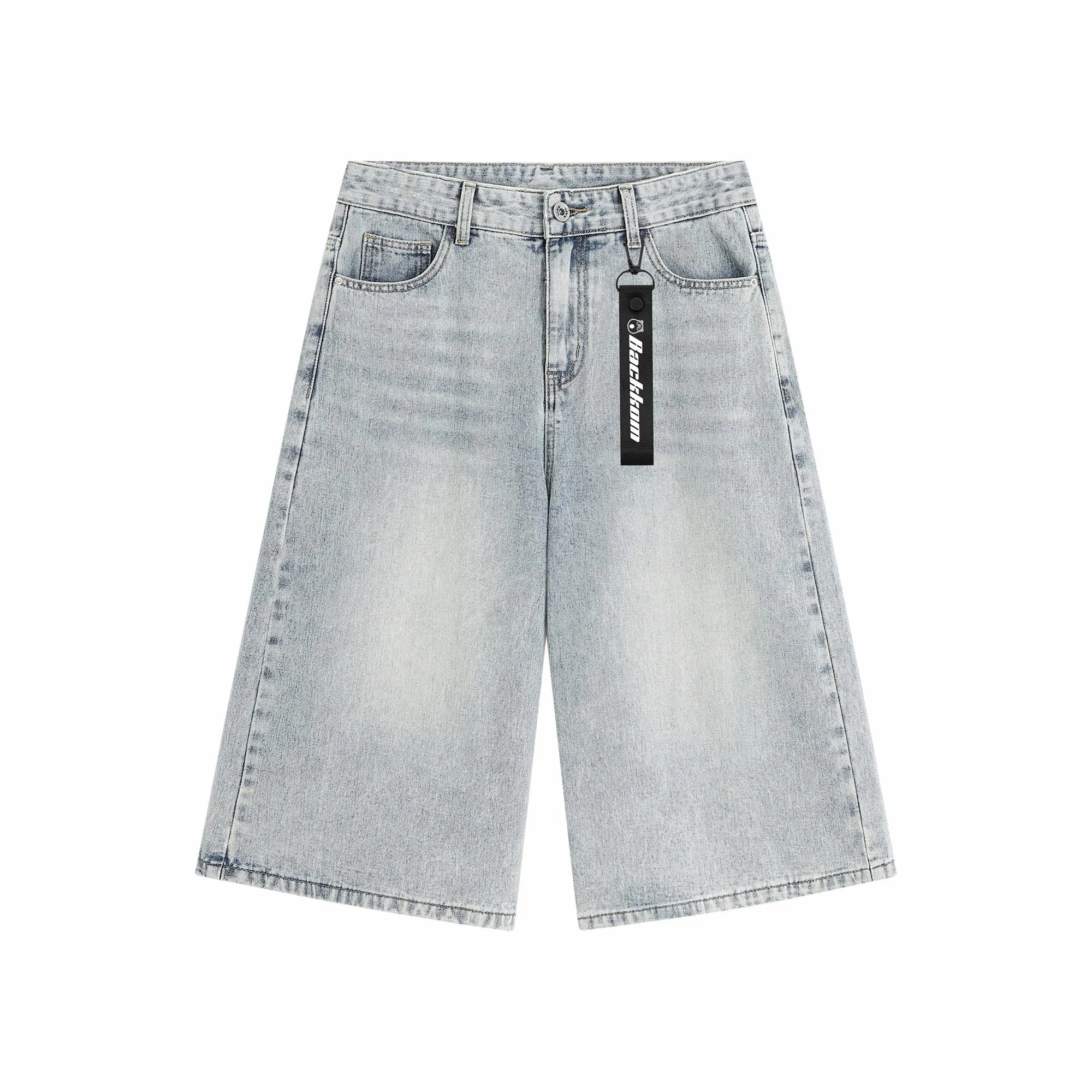 大卫贝肯 美式复古高街基础款纯色做旧宽松通勤高级感百搭潮流简约直筒七分牛仔短裤 男女同款