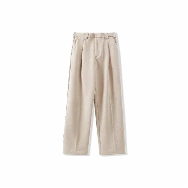 我是大卫 纯色简约垂感直筒宽松休闲裤 男女同款 浅卡其色