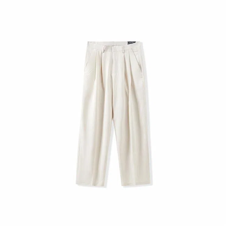 我是大卫 日系纯色简约直筒垂感阔腿宽松休闲裤 男女同款 米白色