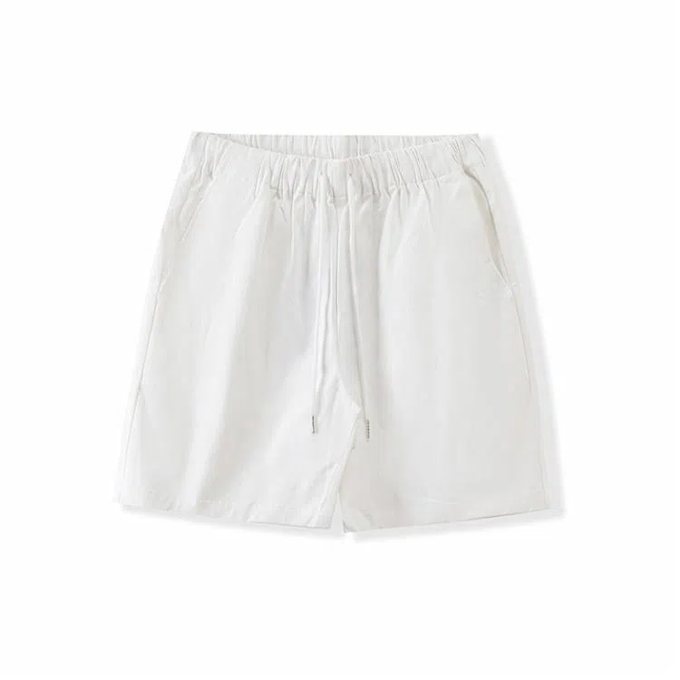 我是大卫 基础色简约纯色系带中腰分休闲短裤 男女同款