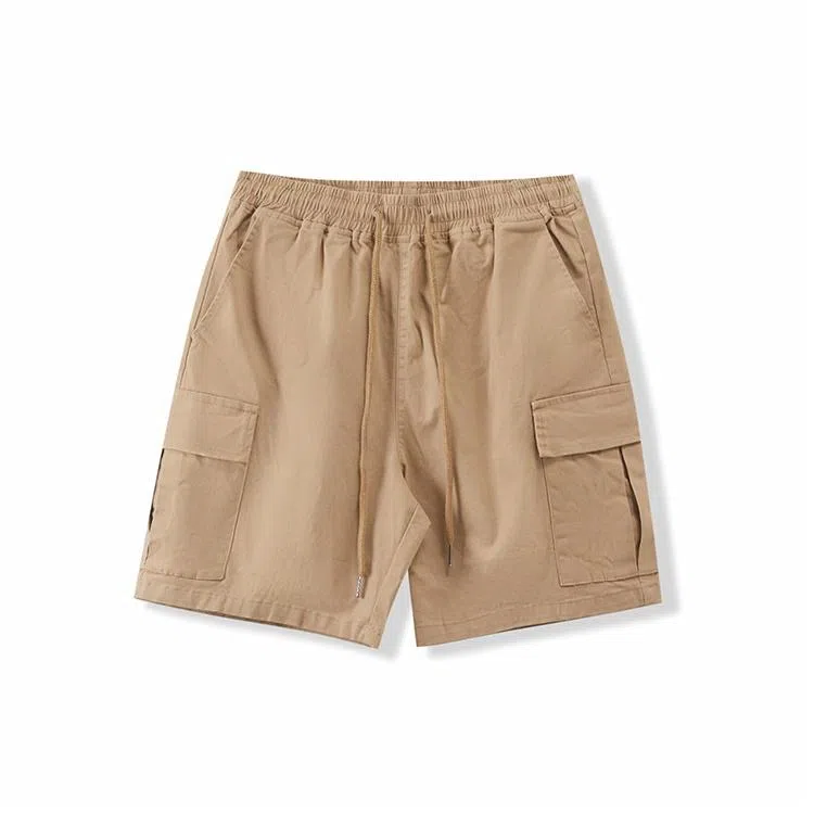 我是大卫 纯色简约宽松抽绳直筒休闲短裤 男女同款