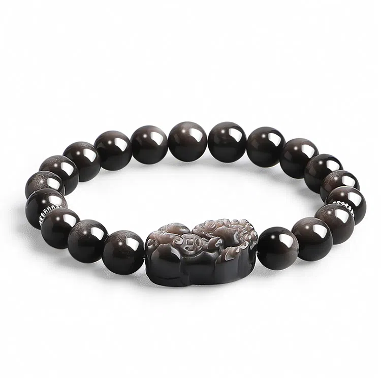 【来财貔貅】 印象眸  新中式精致简约古风多财多福素圈转运珠通勤高级设计感手饰 礼盒包装#好运 黑曜石 手串 男女同款情侣款