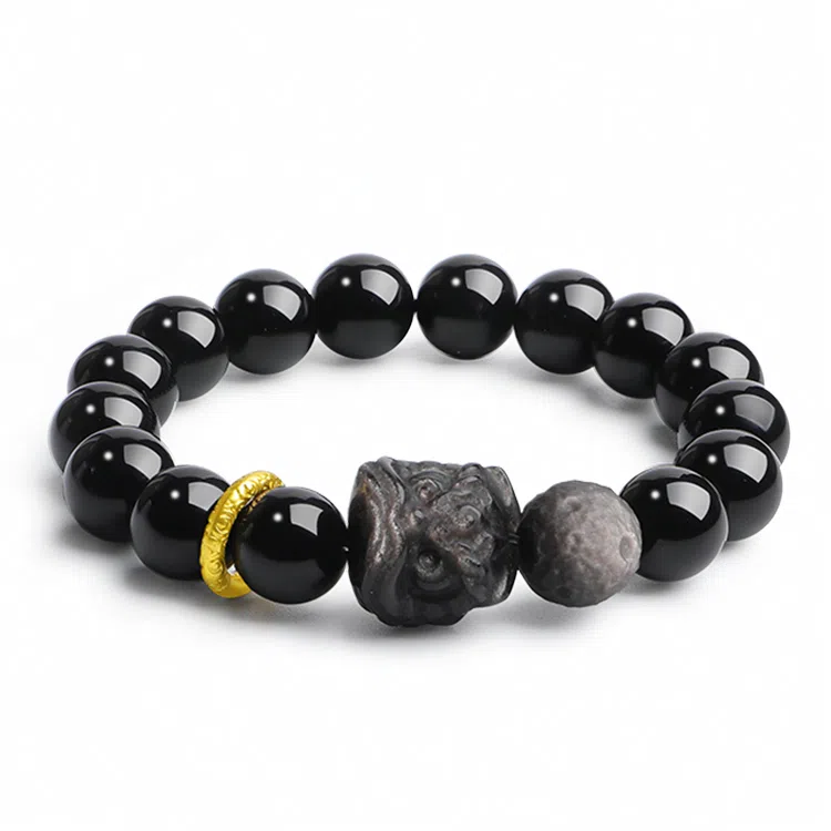 【瑞兽醒狮】 印象眸 新中式祥云跑环如意吉祥诸事顺遂多财多福高级感通勤转运珠素圈手饰 礼盒包装#好运 黑曜石 手串 男女同款情侣款