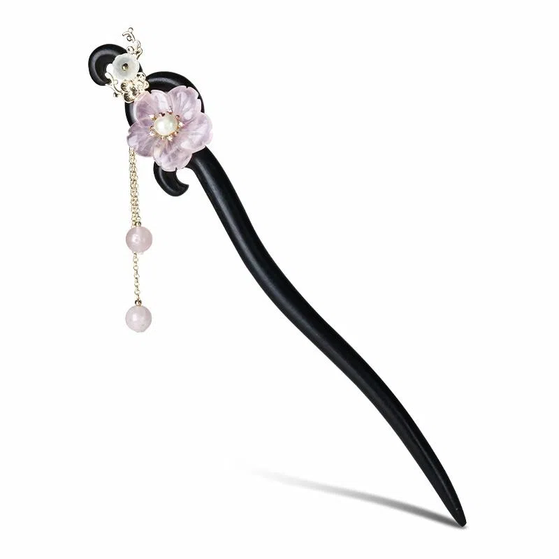 【以东方木韵礼献臻情】 凤凰涅磐 新中式檀木簪子 流苏步摇发钗 浪漫樱花小众高级感手工雕刻原创设计#好运 黑檀 发簪 女款