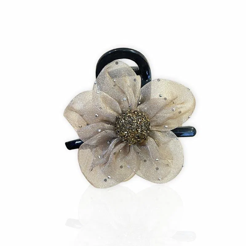 蒙妮 网纱水钻花朵 亚克力 发夹 男女同款情侣款