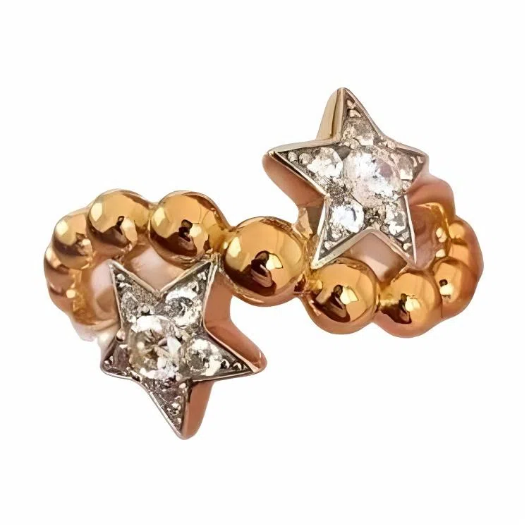 指尖瑰宝 轻奢高级中古风双子星圆珠波浪复古小众设计百搭个性 合金 戒指 女款