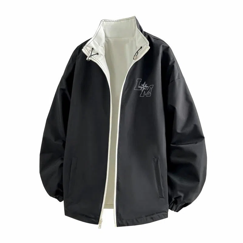 兰缪 美式高街风复古纯色基础款字母品牌防风日常山系通勤户外百搭运动休闲宽松长袖夹克外套 男女同款
