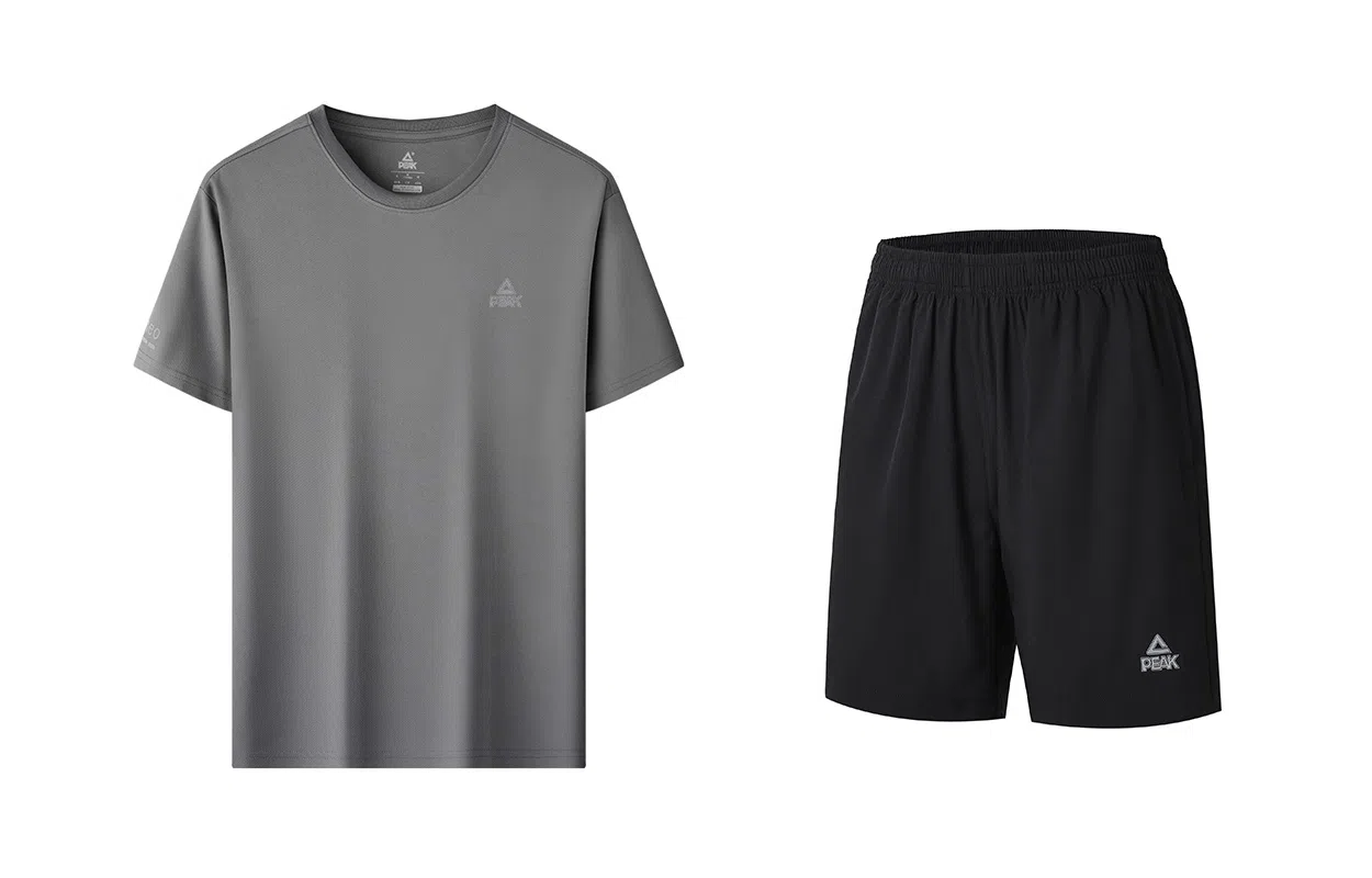 匹克 纯色速干透气休闲运动跑步训练衣裤子短裤短袖衣服宽松舒适健身套装 男女同款