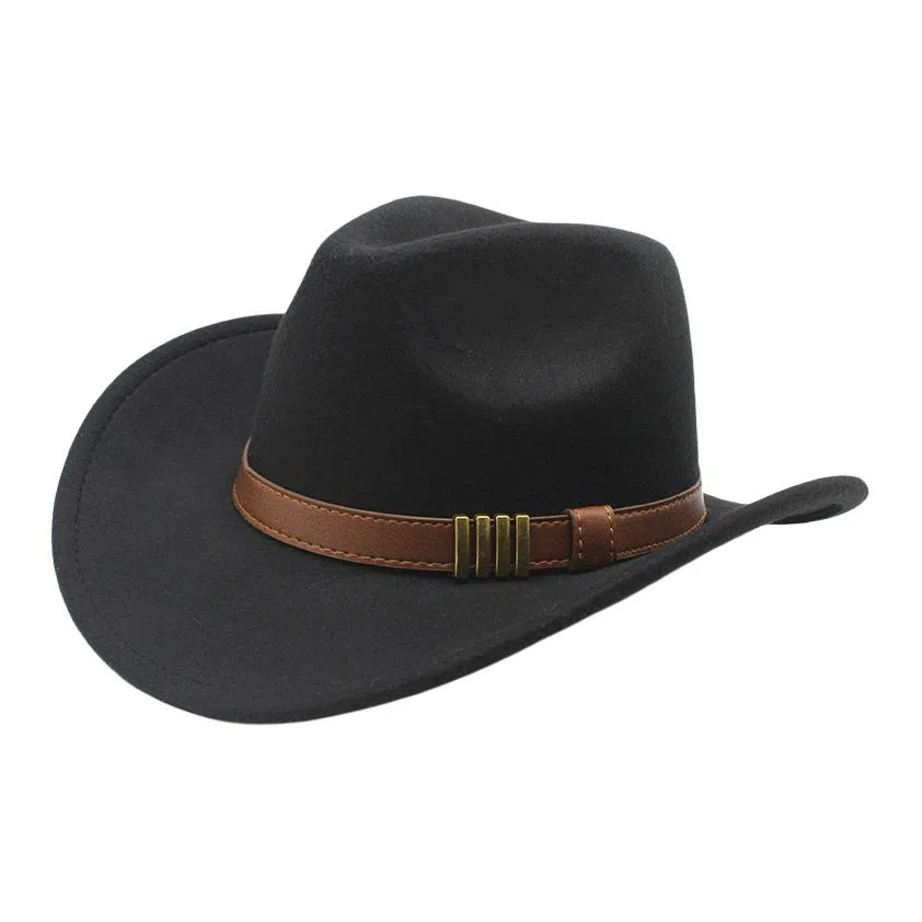 木林森 西部牛仔复古简约皮带佩饰宽帽檐遮阳户外出行显脸小盆帽防晒百搭 毛呢 渔夫帽 男女同款情侣款