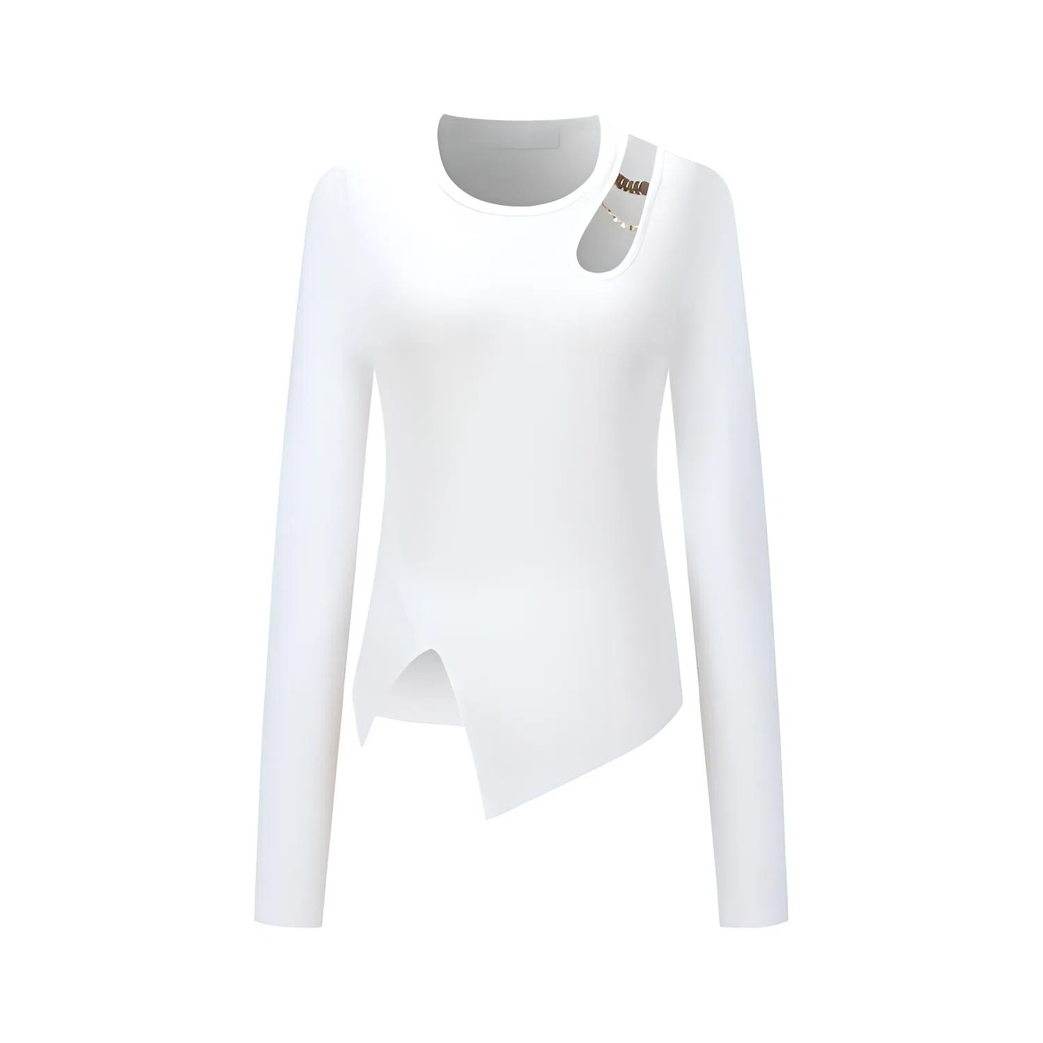 Three Quarters Hollow Hem Split Slim Long Sleeve Tee