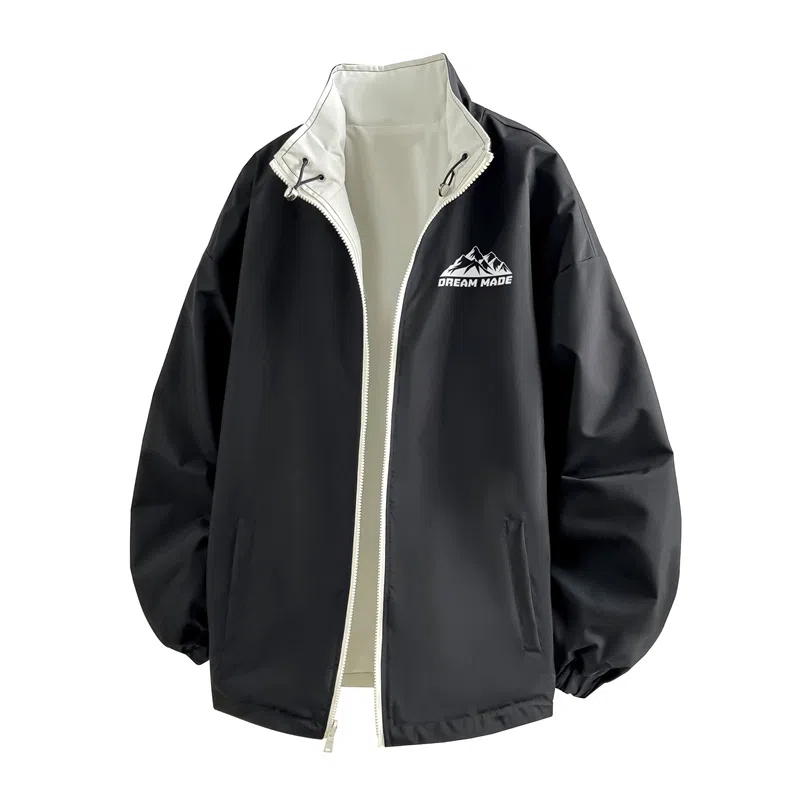 兰缪 美式复古纯色基础款字母防风日常山系通勤户外宽松长袖两面穿夹克外套 男女同款