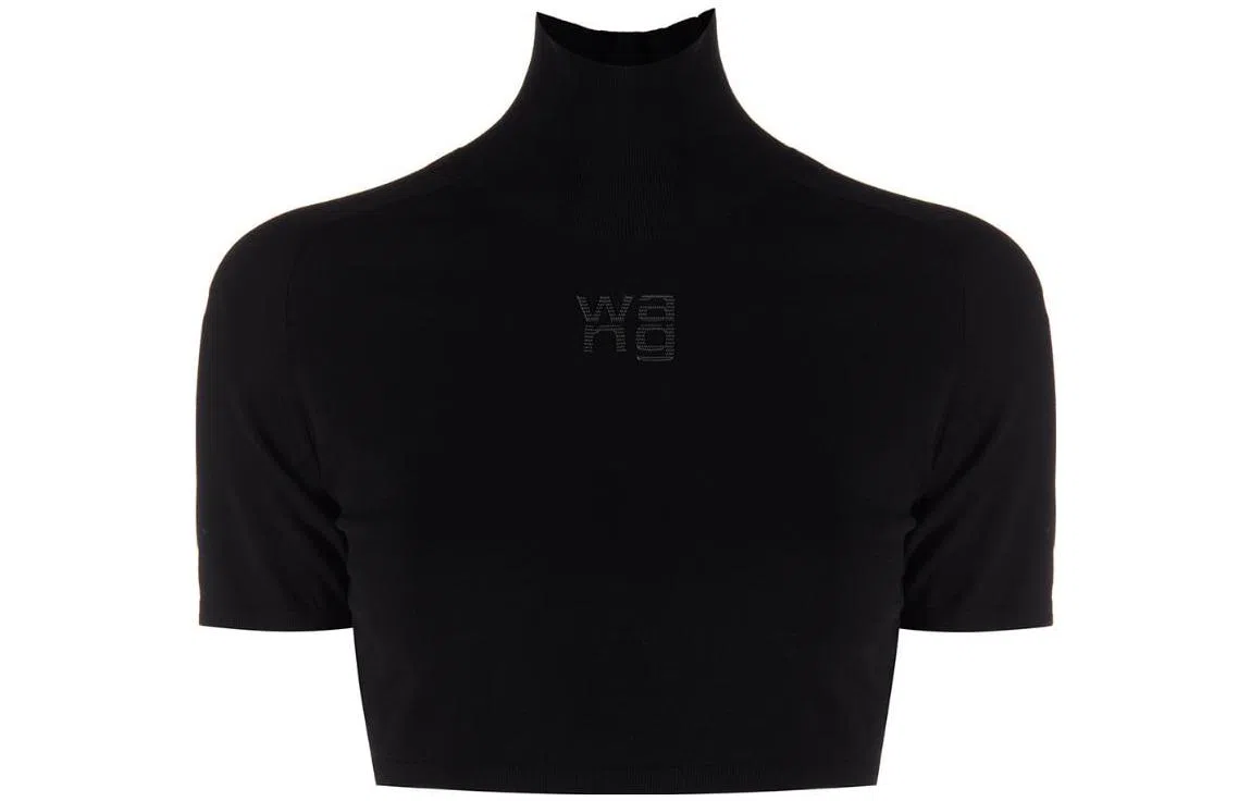 alexander wang FW22 Logo Embossed Cropped Sweater Black
