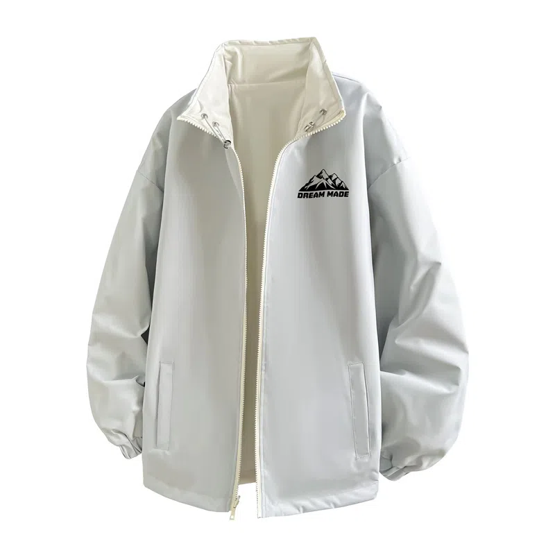 兰缪 美式复古纯色基础款字母防风日常山系通勤户外宽松长袖两面穿夹克外套 男女同款