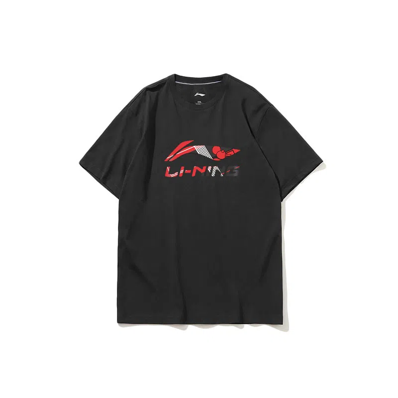 李宁 国潮宽松休闲运动印花短袖健身衣 男女同款 黑色