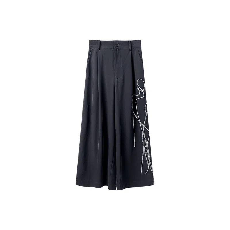 幻象者 原创设计三醋酸绣花阔腿裤八分裤 男女同款 黑色