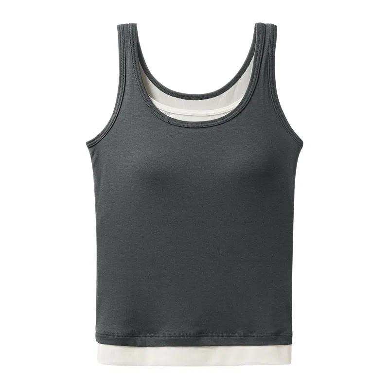 内在密码 桑蚕丝带胸垫宽肩带内搭文胸一体假两件外穿撞色修身背心 女款