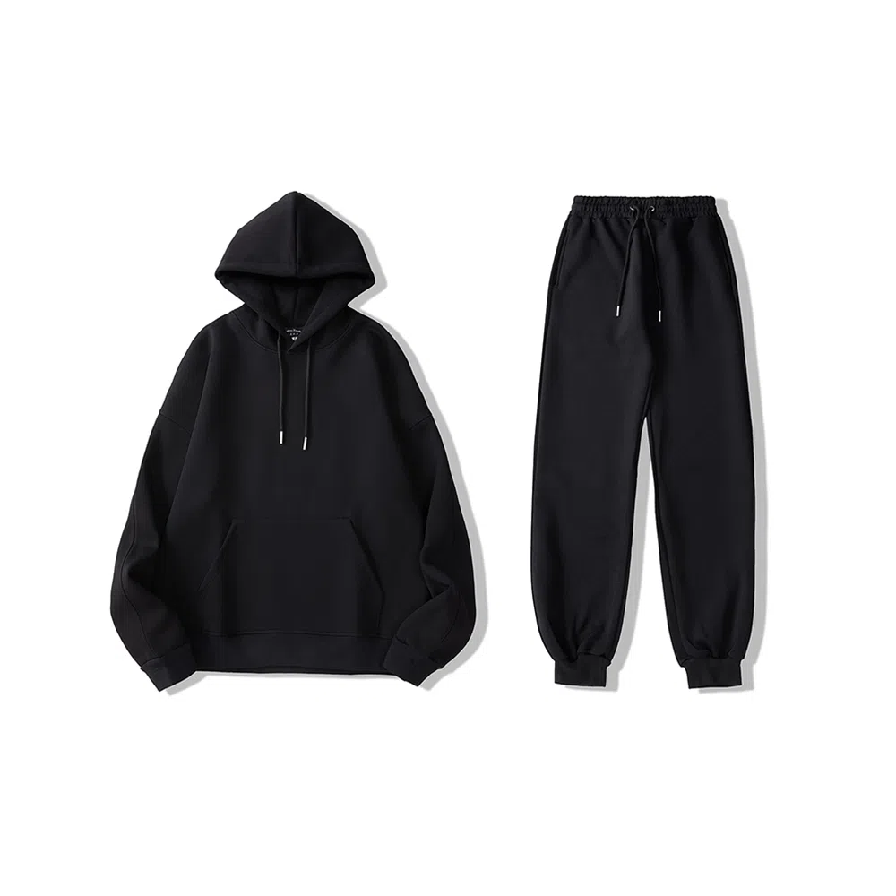 我是大卫 纯色连帽简约直筒束脚休闲卫衣套装 男女同款