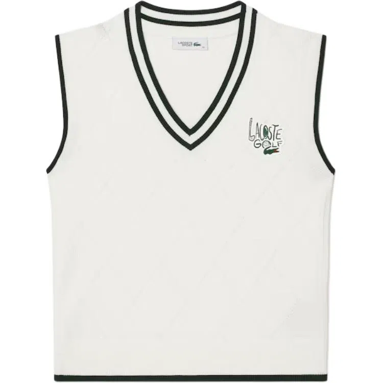 Lacoste V-Neck Knit Vest White Green