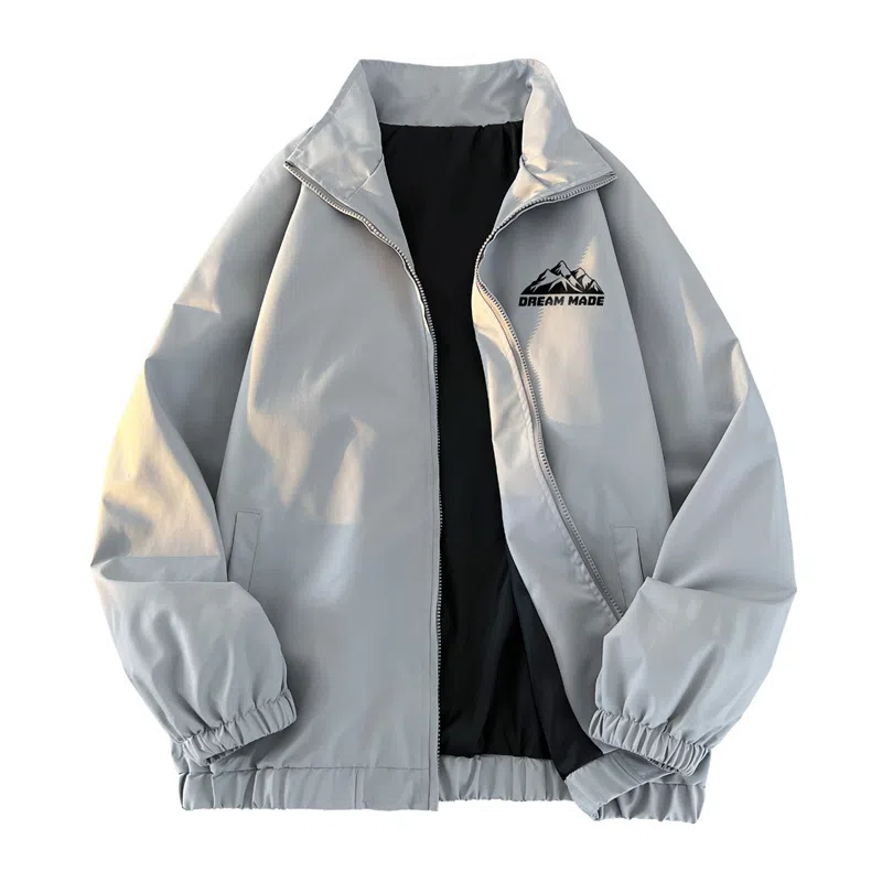 兰缪 美式百搭休闲宽松圆领运动长袖夹克外套 男女同款