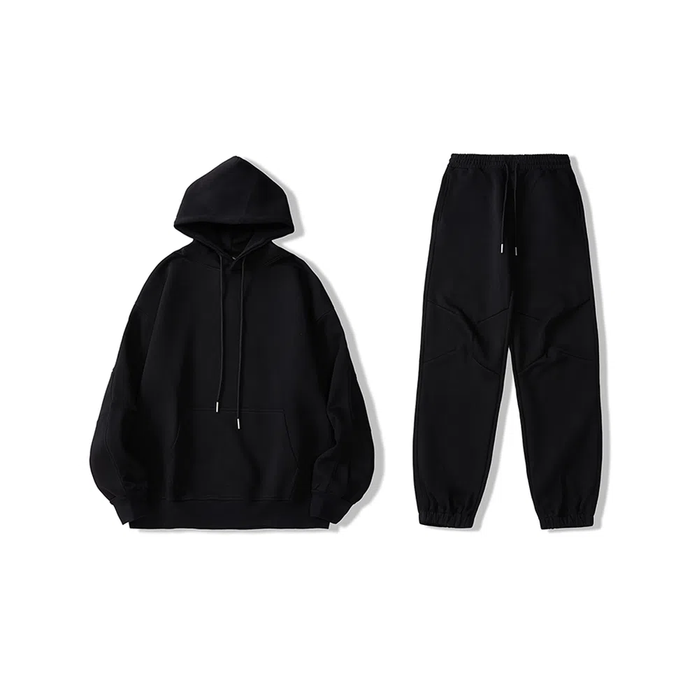 我是大卫 连帽运动风系带直筒束脚休闲裤加厚卫衣套装 男女同款