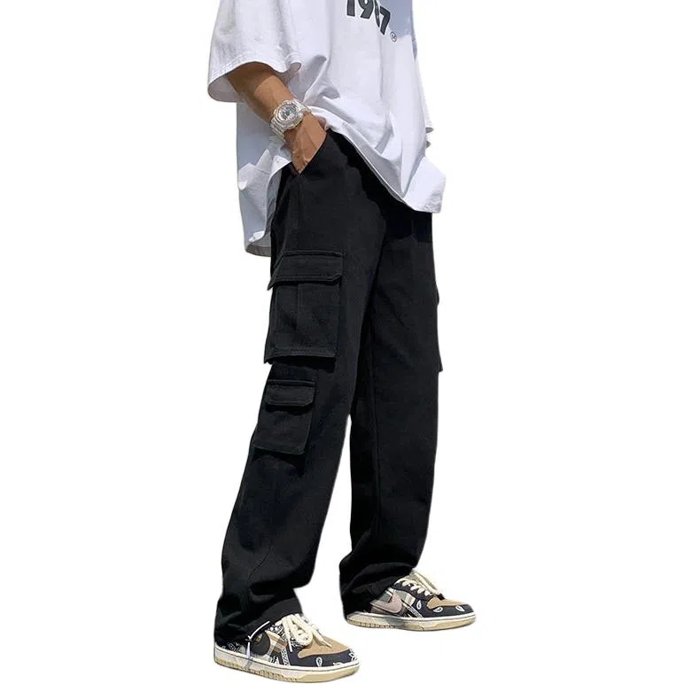 玉儿恋 纯色宽松多口袋机能风工装休闲裤 男款