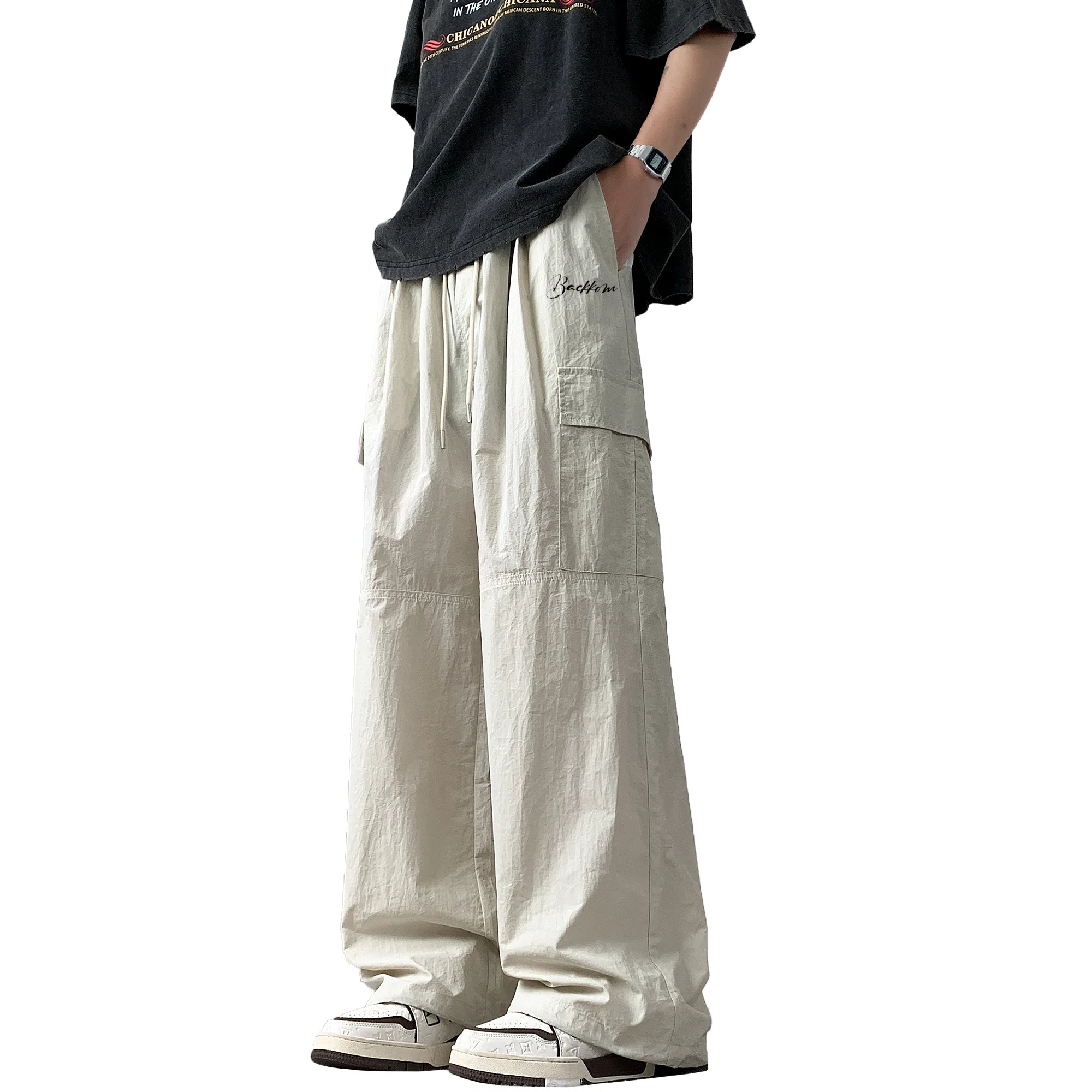 大卫贝肯 美式潮牌字母印花宽松舒适户外通勤防风防水速干伞兵工装直筒休闲裤 男女同款