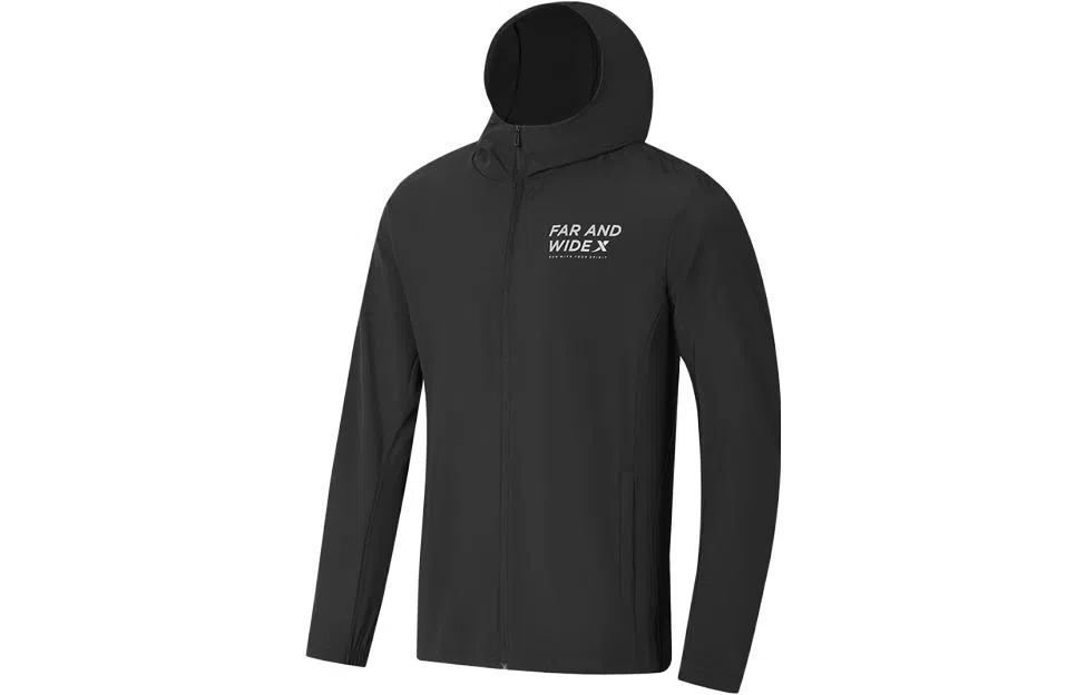 特步 反光字母印花连帽拉链健身衣 男款