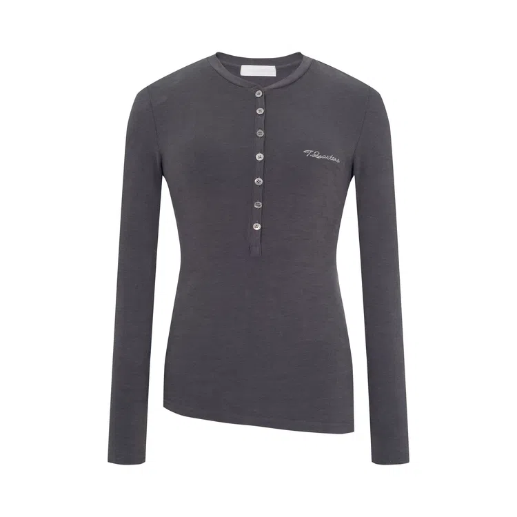 Three Quarters Henry Collar Slim Fit Long Sleeve Tee