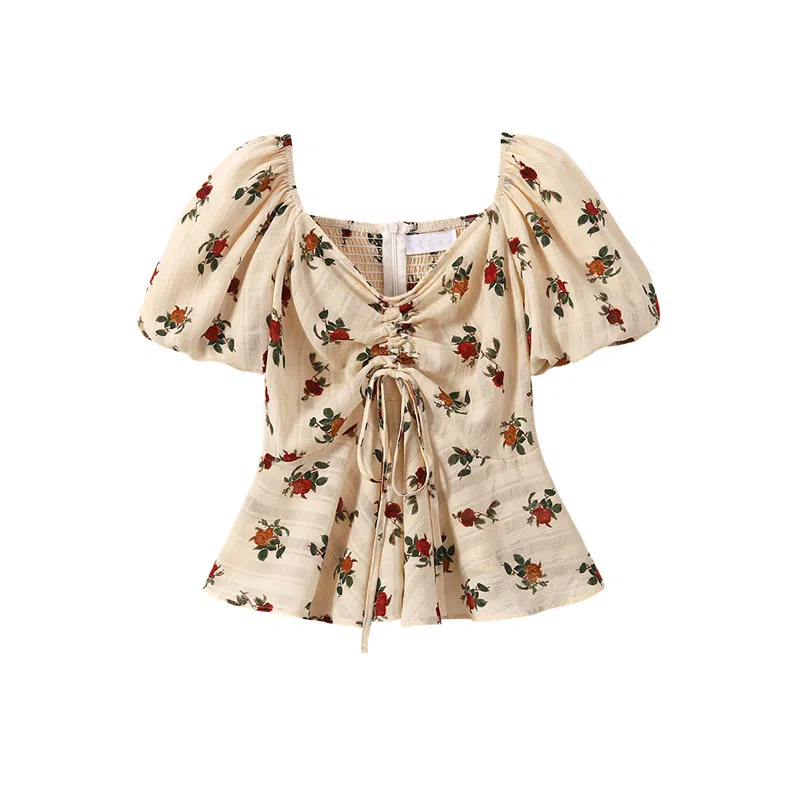 JUFU Vintage Floral Ruffle Tee