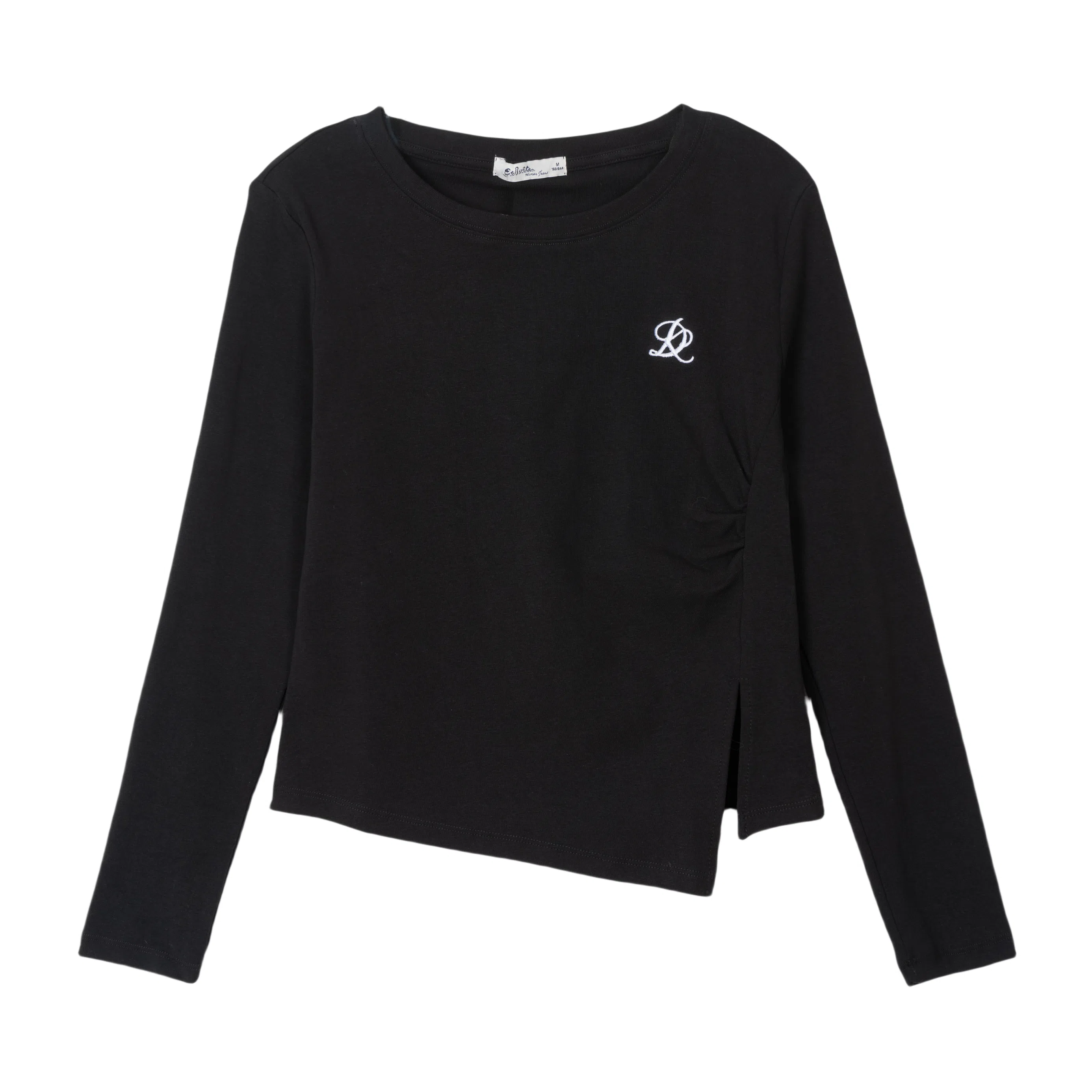 French Box Irregular Split Long Sleeve Tee Black