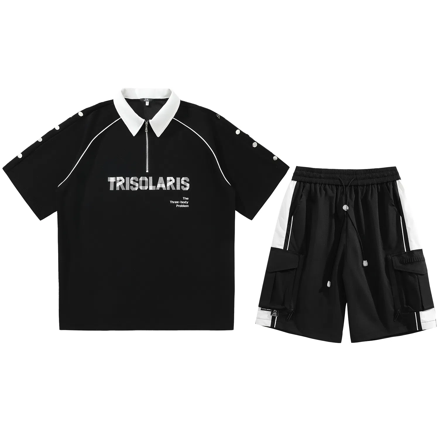 三体 文明系列美式复古基础简约字母印花百搭宽松高街潮牌时尚舒适日常个性学生多巴胺薄款透气跑步健身休闲运动套装 男女同款