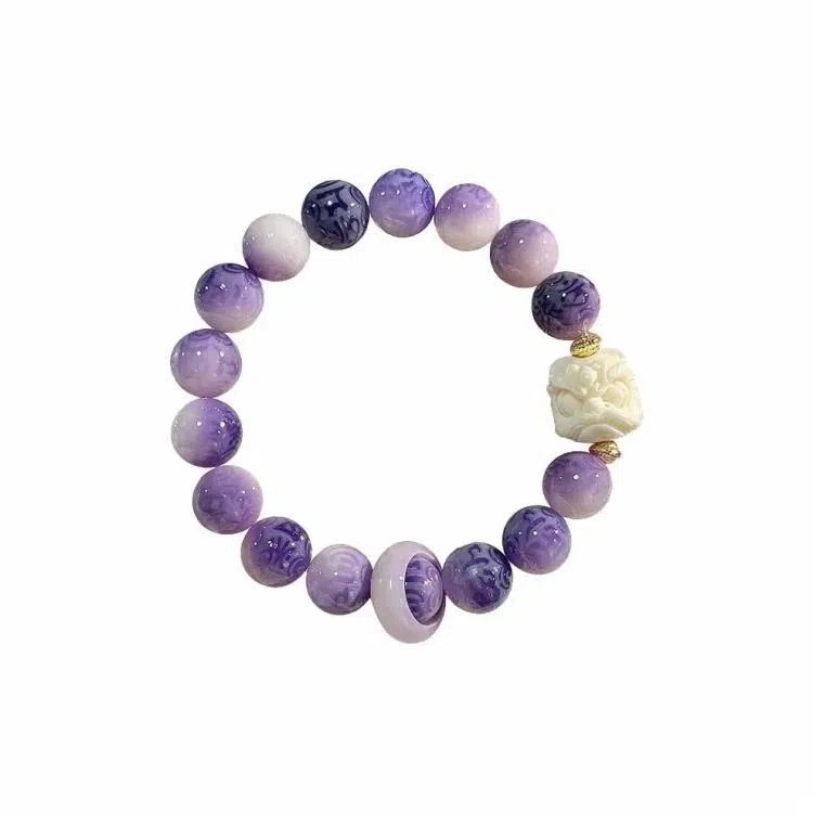 【九紫离火】 色菲尔 紫气东来盘玩生肖六字箴言雕刻招财手链串珠文玩 菩提根 手串 男女同款情侣款