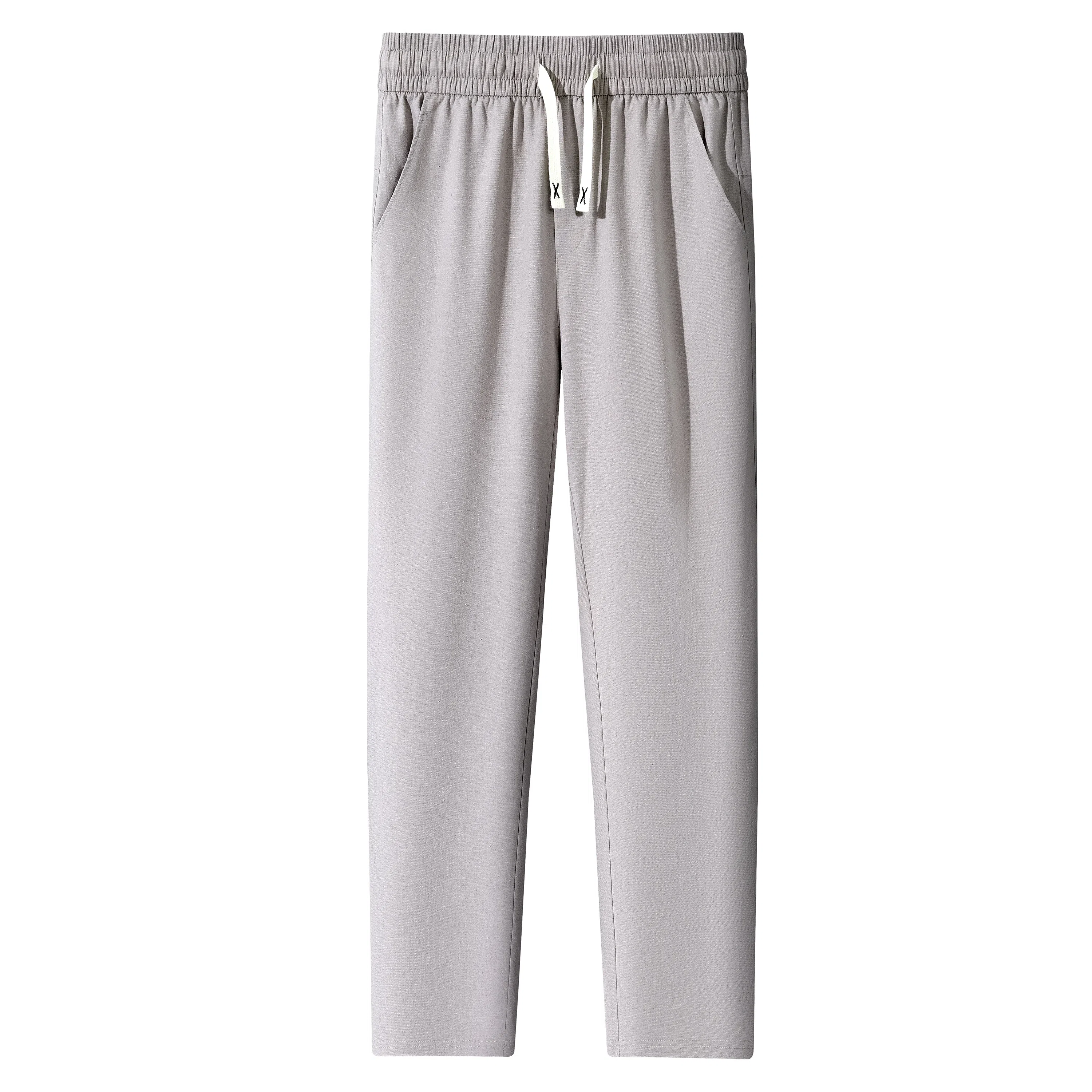 红豆 凉感透气亚麻舒适纯色宽松直筒轻商务日常百搭长裤西裤休闲裤 男款