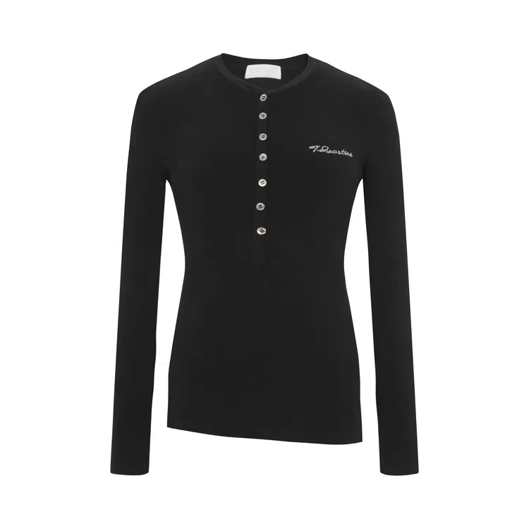 Three Quarters Henry Collar Slim Fit Long Sleeve Tee