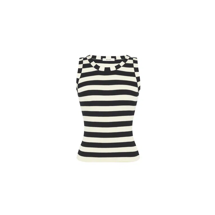 美洋  醋酸针织条纹圆领弹力背心 女款 黑白条