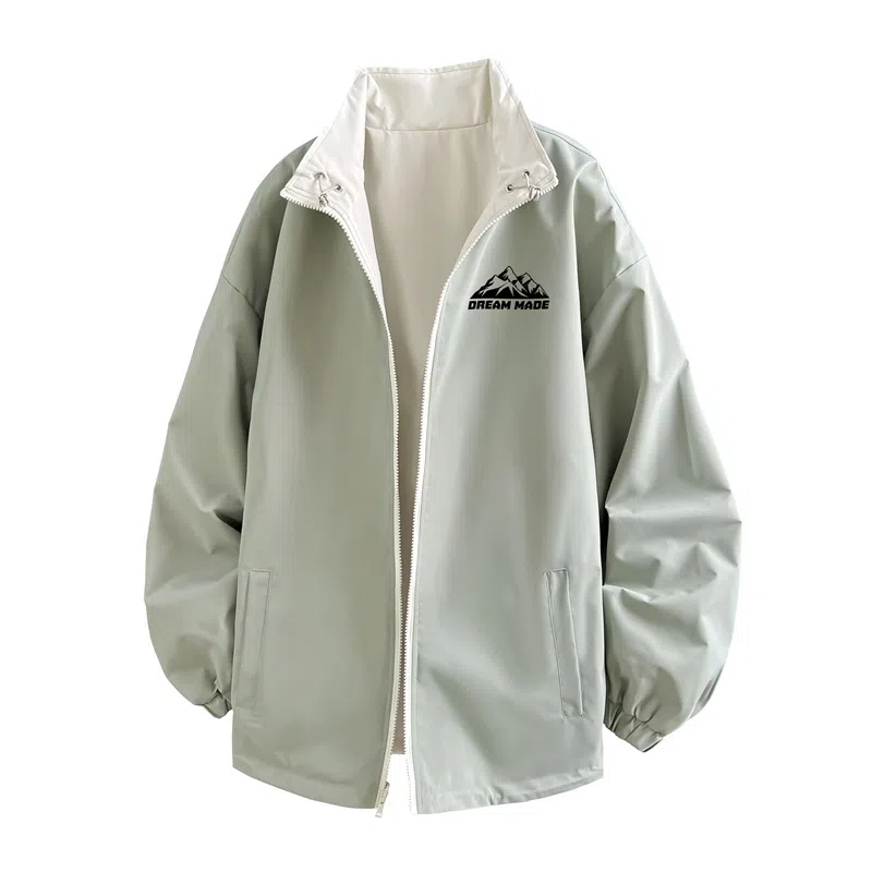 兰缪 美式复古纯色基础款字母防风日常山系通勤户外宽松长袖两面穿夹克外套 男女同款