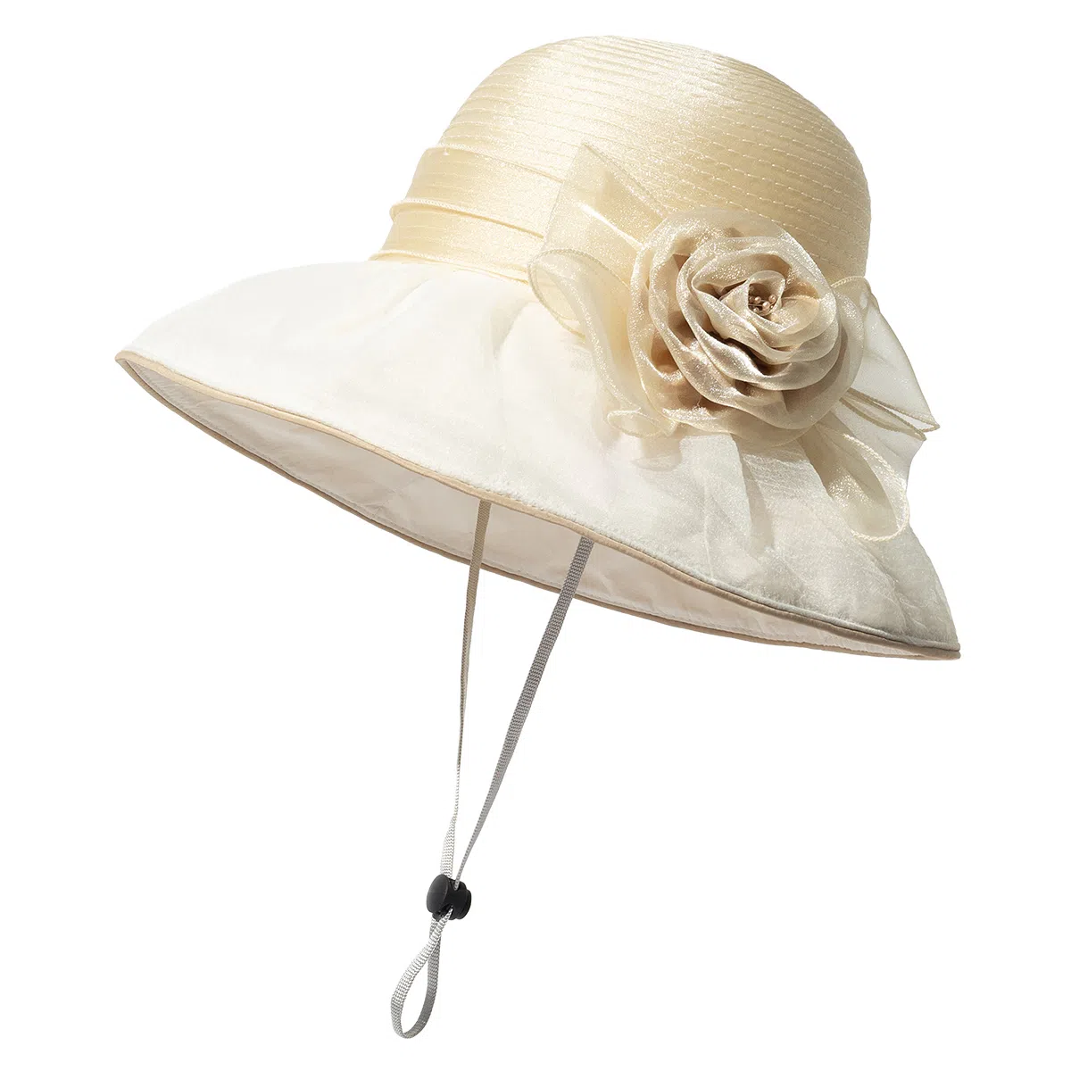 上海故事 春夏遮阳帽大头围渔夫帽蝴蝶结气质花朵欧根纱度假护脸礼帽 聚酯纤维 防晒帽 女款